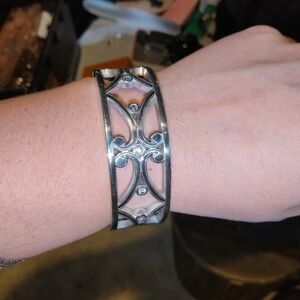 Brighton cuff bracelet wide hinged silver toned.